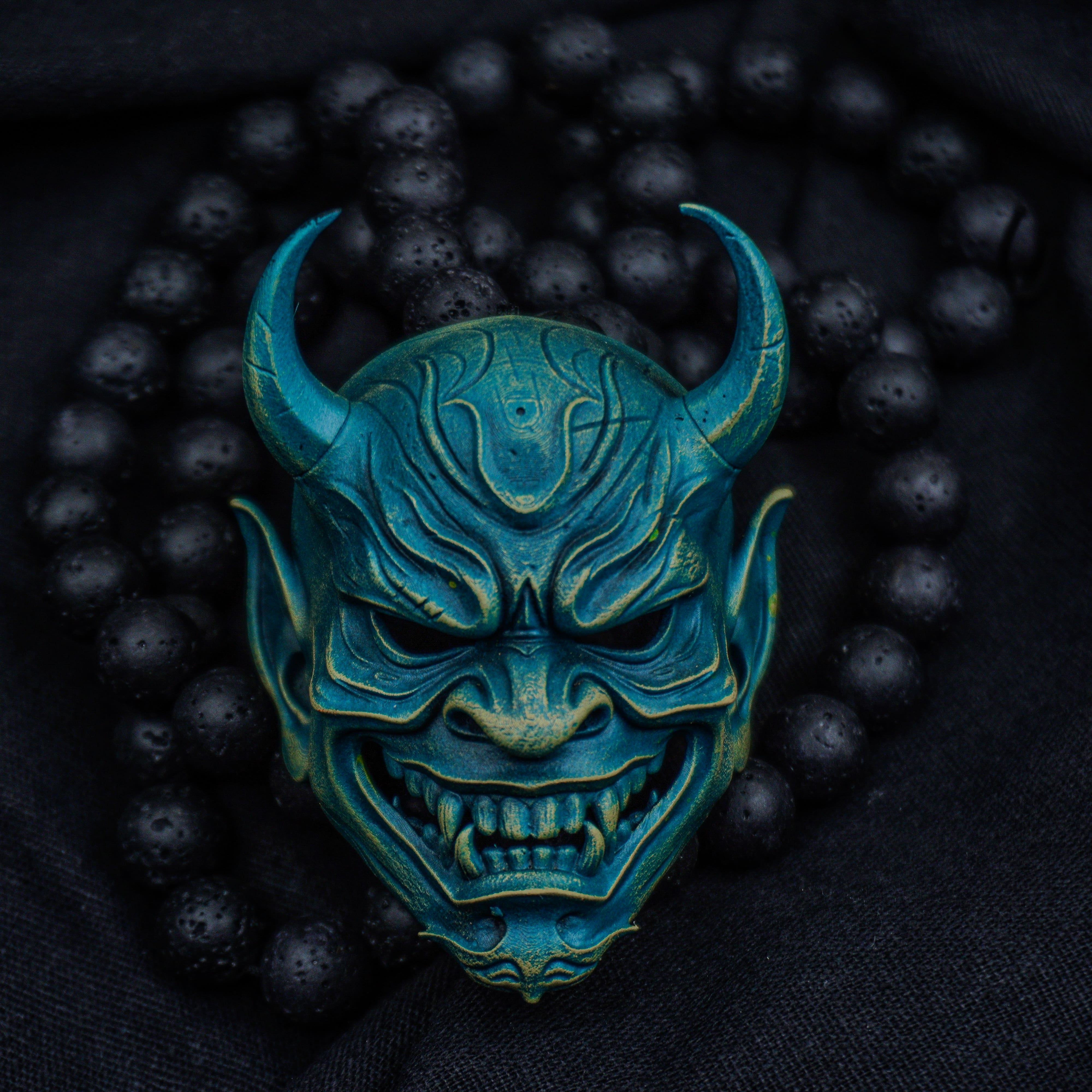 Aokiba Oni Japanese - Noh Mask Pendant Necklace