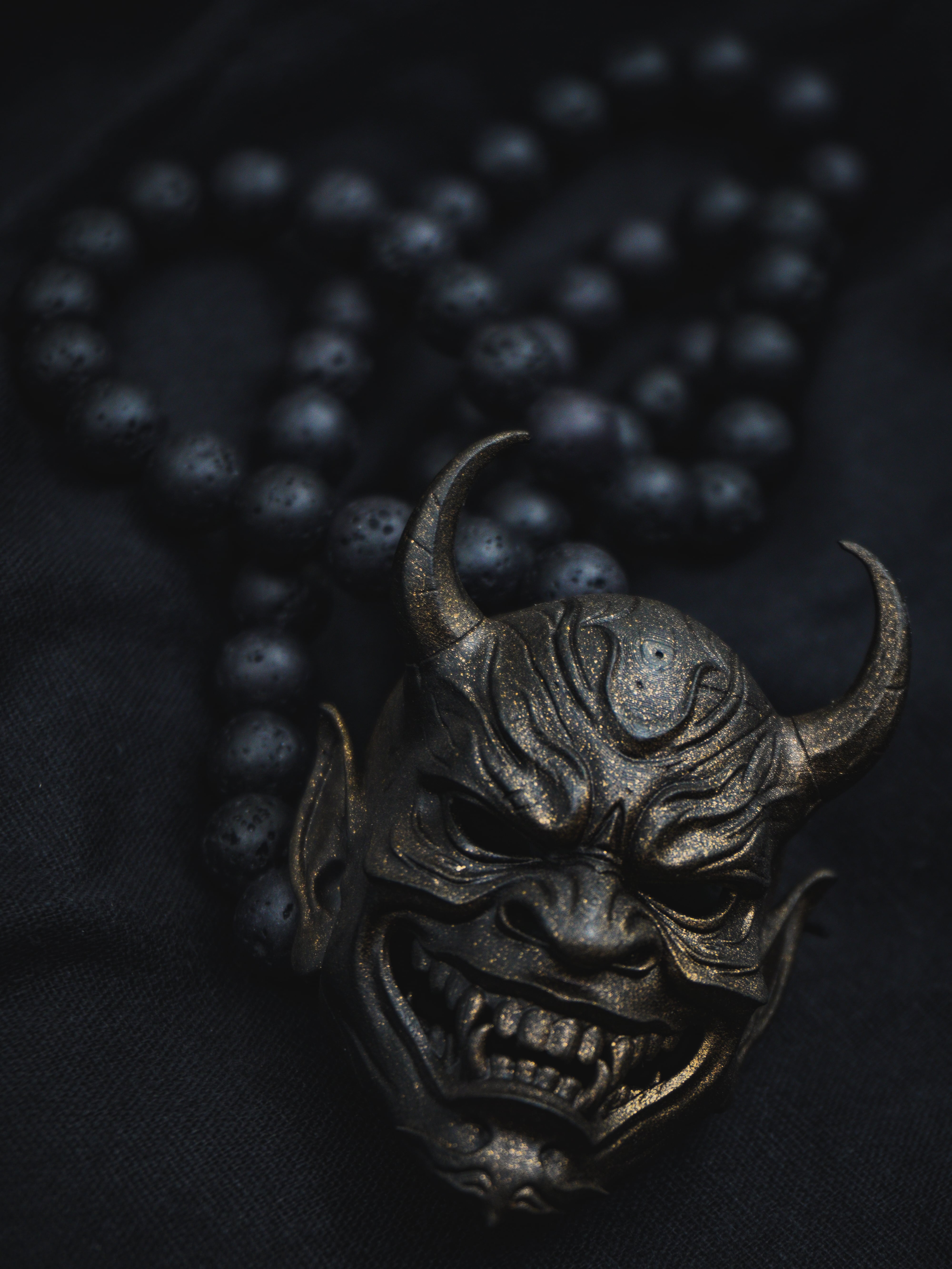 Kurogane Oni Japanese - Noh Mask Pendant Necklace